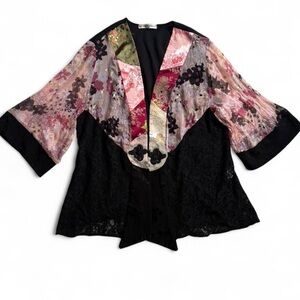 Spencer Alexis Stunning Silk Blend Floral Kimono Bohemian Festival Latch Top M